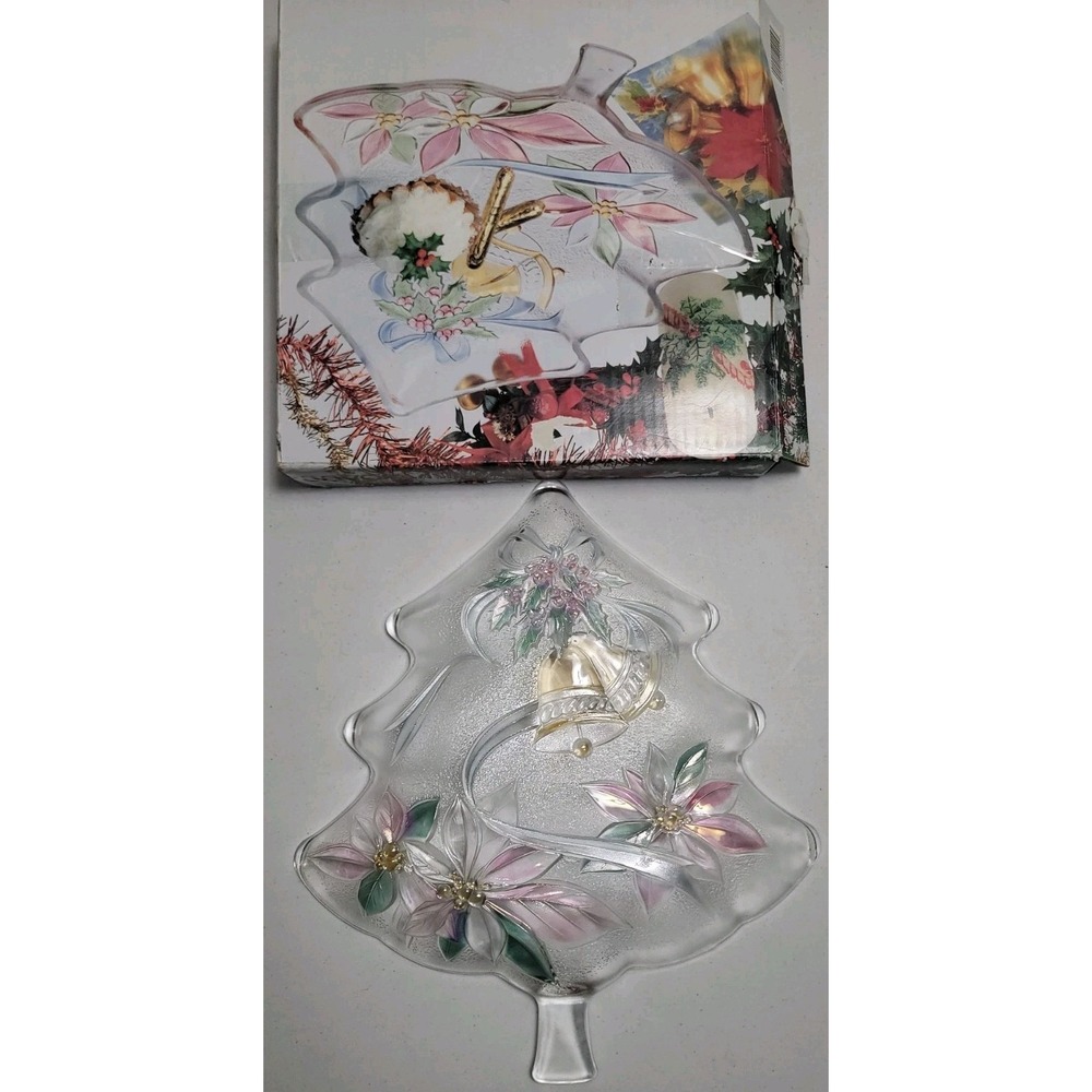 Savoir Vivre Christmas Tree Dish Serving Tray Glass 13"‎